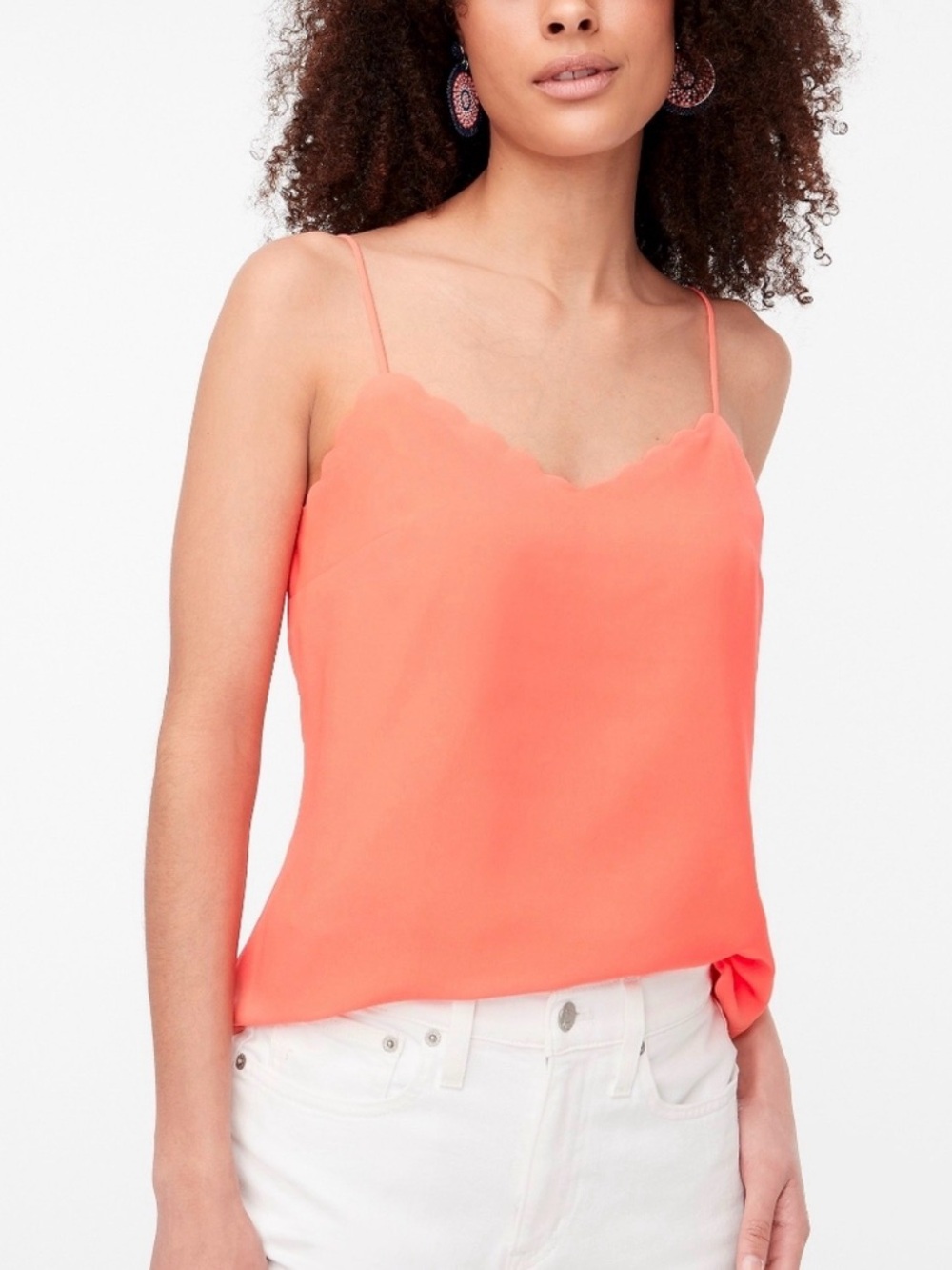 J.Crew Scalloped Camisole Tank Top Women 0 Coral Pink Adjustable Strap Coastal